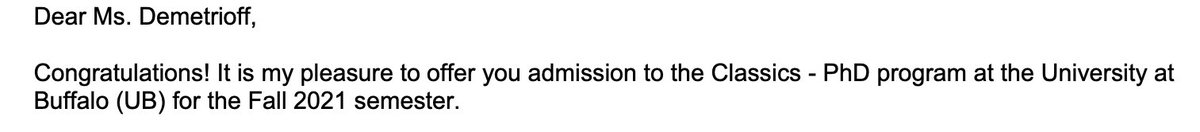 What a fucking morning 🤗😅 #phdstudent #accepted #phdprogram #ClassicsTwitter #BuffaloUniversity