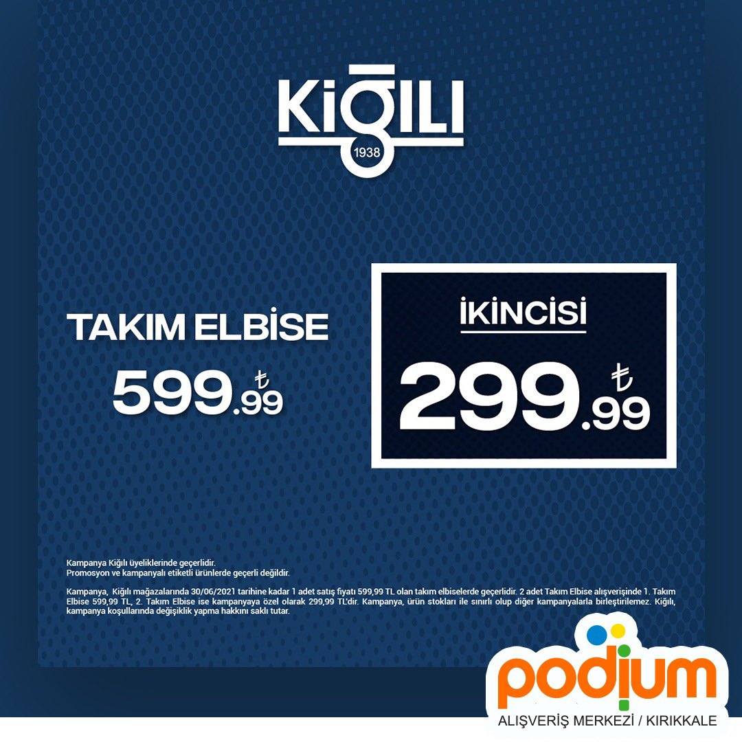 Stilinize benzersiz hava katacak takım elbiseler Kiğılı'da. 🎁 Takım Elbise 599 TL 2.si 299 TL” fırsatı kaçırmayın! 🎉

#kırıkkale #kırıkkalepodiumavm #podiumavm #kiğılı #takımelbise #kampanya #indirim