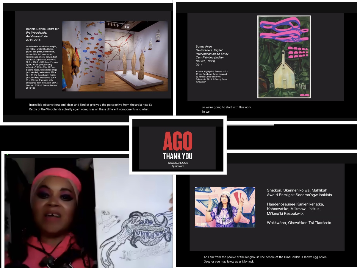McM_MsR's tweet image. Ss are loving #AGOschools virtual session. The session on Indigenous Art featured 2 artist Sonny Assu &amp;amp; Bonnie Devine.  @RedSlam hosted the session&amp;amp;gave Ss lots to critically think about. We are working on your suggested art piece.. can't wait to show them to you @agotoronto