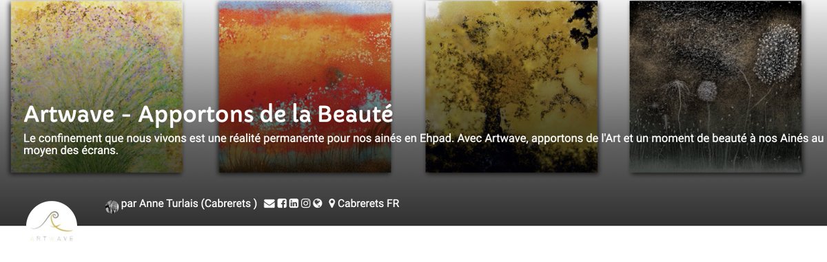 Anne Turlais a intégré la 1ère promo GO ac son projet Artwave. Auj elle lance une campagne #crowdfounding pour  apporter de l'#Art à nos ainés
❤️ Grâce à votre soutien Anne ira au contact des EHPAD pour diffuser des œuvres d'art.​
👉 zeste.coop/fr/anne-artwave #entrepreneuriatsocial