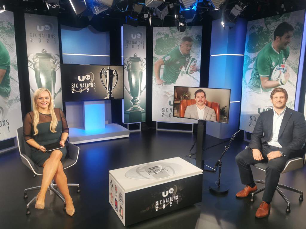 An enjoyable morning being back in the UTV studios talking rugby with @RuthGorman_UTV & @darrencave13 (remotely). Thank goodness its 6 Nations time again again!!