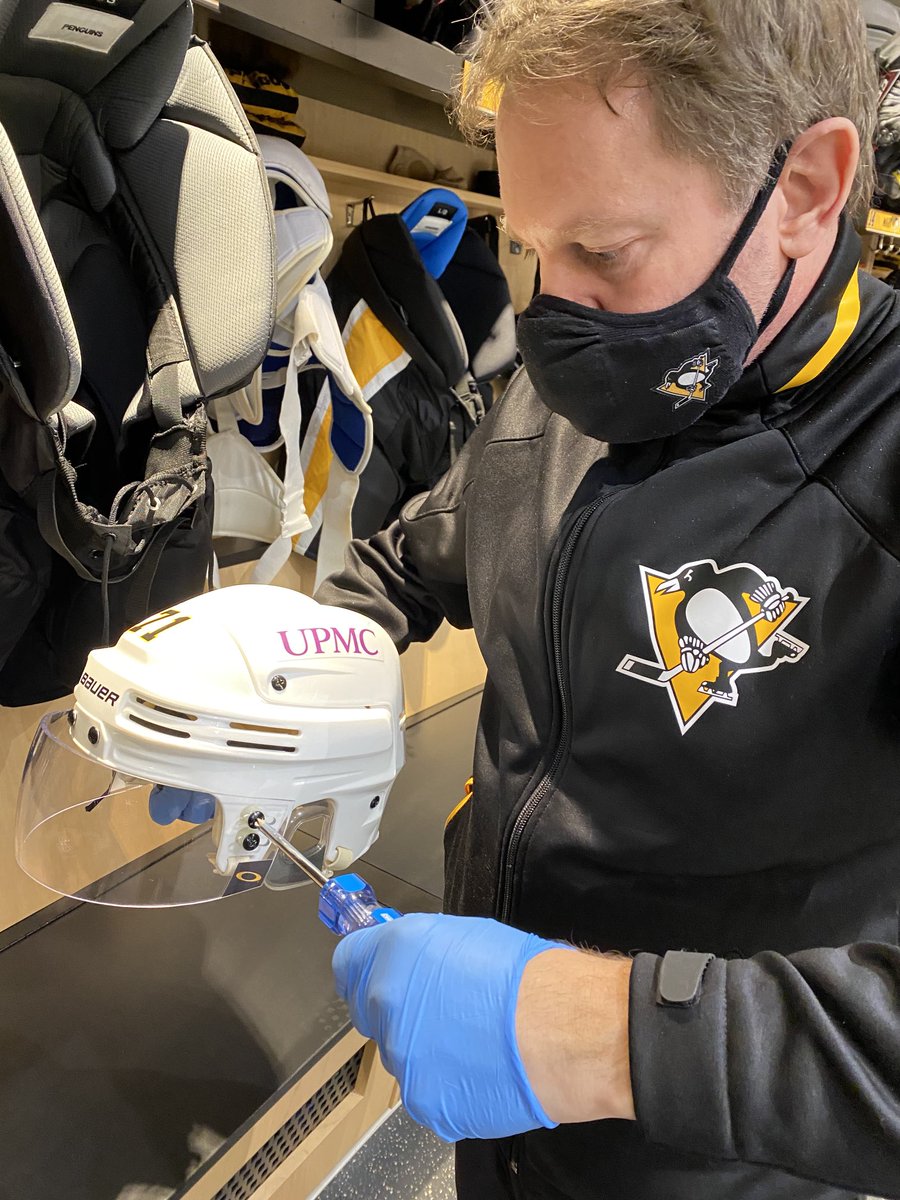 The same goes for the half shields on the players’ helmets. We need to make sure the visor is secure on the helmet so it doesn’t move.