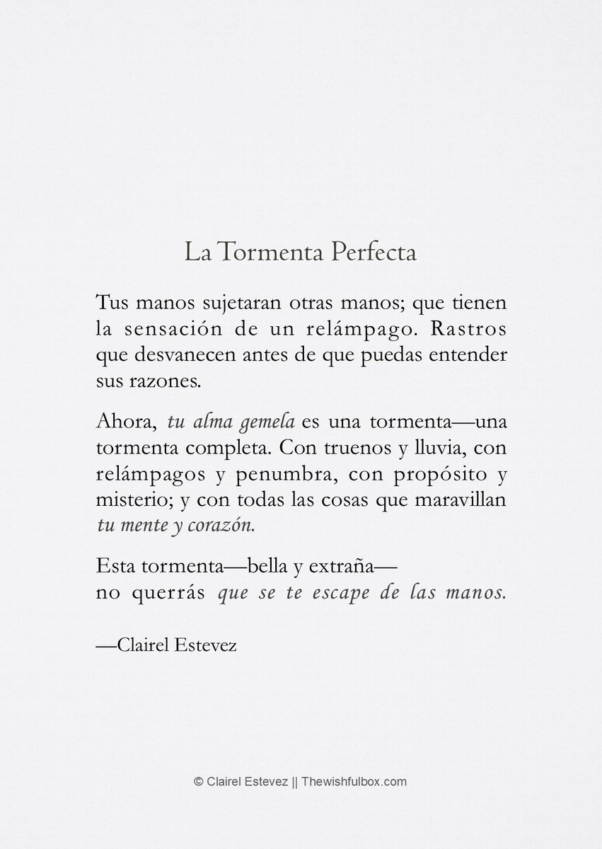 ⊱♡⊰ La Tormenta Perfecta ⊱♡⊰
Instagram: instagram.com/clairelestevez/

#poesías #poemas #frases #Inspiración #literatura #libros #Amor #PalabraDelDía