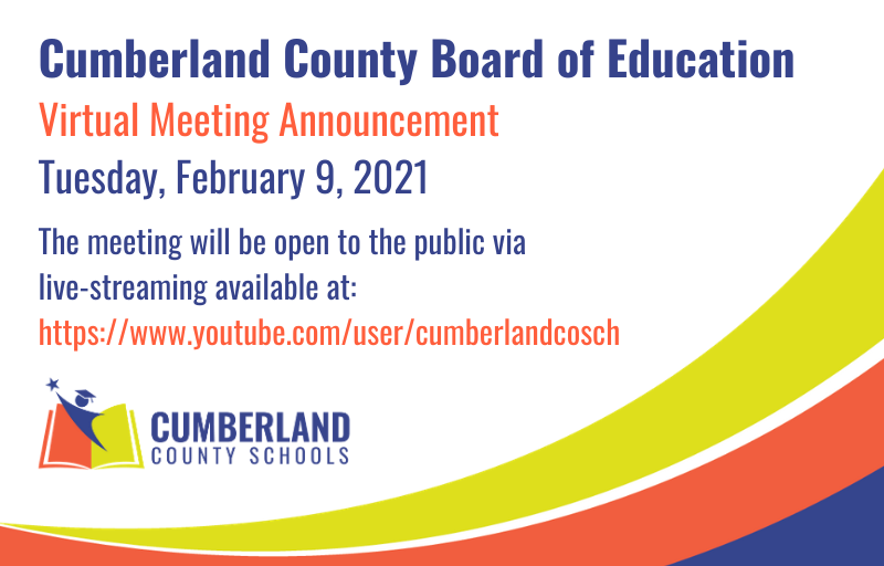 CumberlandCoSch's tweet photo. The Cumberland County Board of Education will hold its February monthly meeting beginning at 8:30 a.m. on Tuesday, February 9, 2020. The meeting will be conducted virtually and is open to the public via live-streaming on our YouTube channel. Learn more: https://t.co/Egr7wmEiyN https://t.co/TBTAVK3aJU