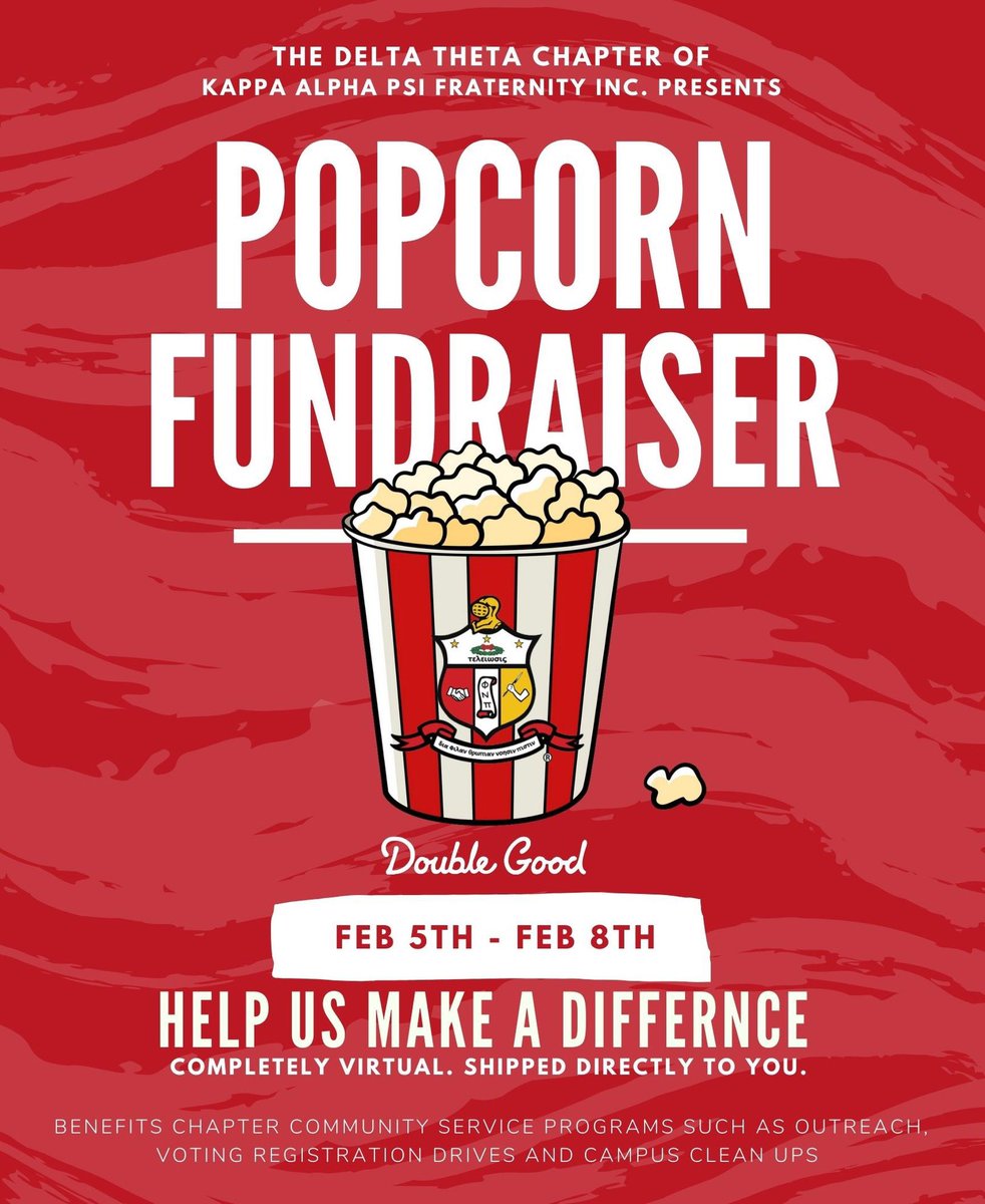 DTNupes's tweet photo. Please support the Dynamik Delta Theta Chapter of Kappa Alpha Psi Fraternity Inc., by contributing to the all new Popcorn Fundraiser! Link is in the bio and feel free to DM for additional details https://t.co/DfYLNeZbiq
