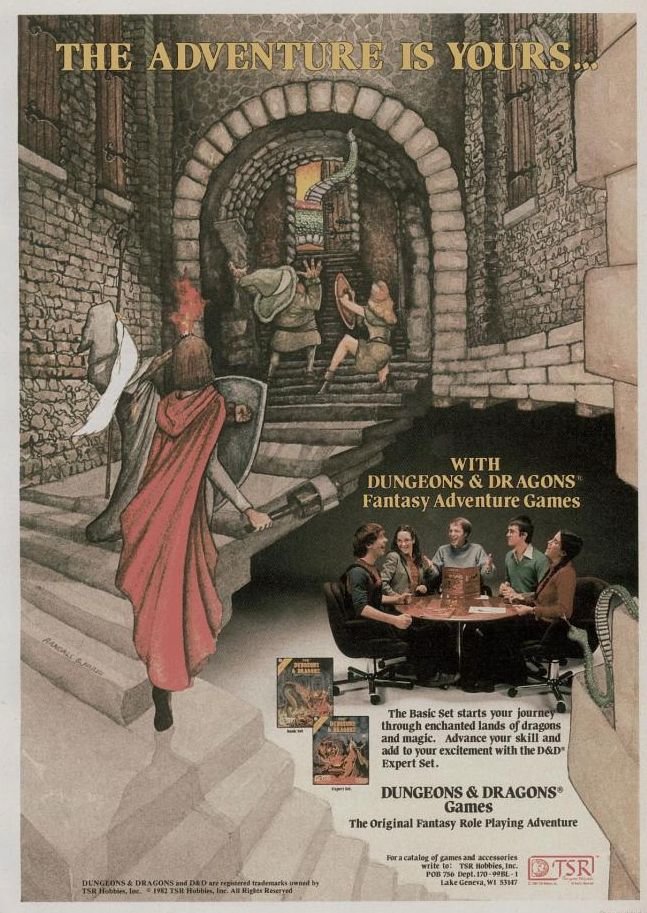 By 1977 Dungeons & Dragons had split into two branches: basic D&D which would feel familiar to anyone who played board games, and the rule-heavy Advanced D&D for the more serious gamer who enjoys calculating THAC0 with a 20 sided dice.