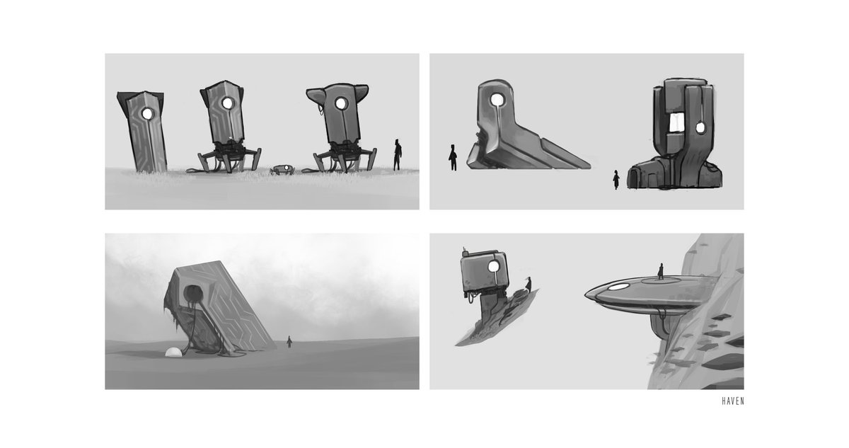 Ma partie préf. Construire une narration environnementale sur cette planète désertée avec quelques bâtiments, structures, aux formes simples, cohérentes entre elles, et réutilisables. Grosse inspiration prélogie star wars et sf désertique.