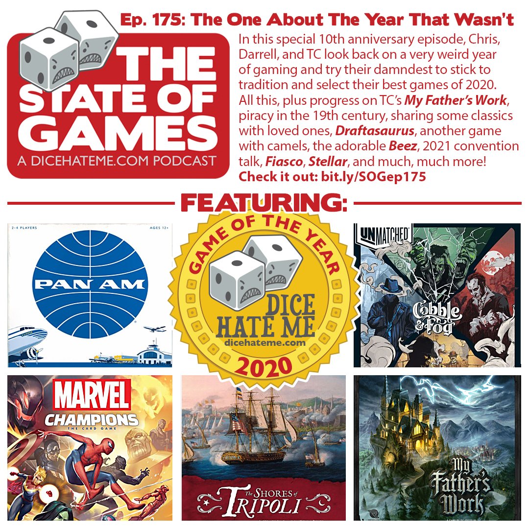 Episode 175 is live! Come join <a href="/getlouder/">Darrell Louder</a> <a href="/PuppyShogun/">T.C. Petty III 🇺🇦</a> and me on <a href="/thestateofgames/">The State Of Games</a> as we recap all the things we didn’t do in 2020. Plus, you get to hear the strangest games of the year talk, ever! Come on over, we’ve missed you. bit.ly/SOGep175