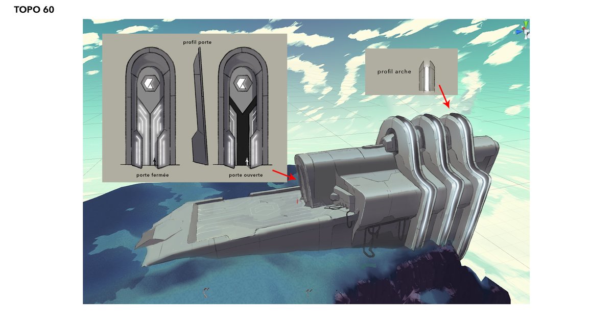 Avec au milieu de tout ça des structures uniques, repérables de loins, qui guident le joueur dans sa navigation. En général, je sketch ces nouveaux bâtiments directement dans leur environnement, pour une meilleure intégration. J'en garde sous le coude, trop de spoil sinon.