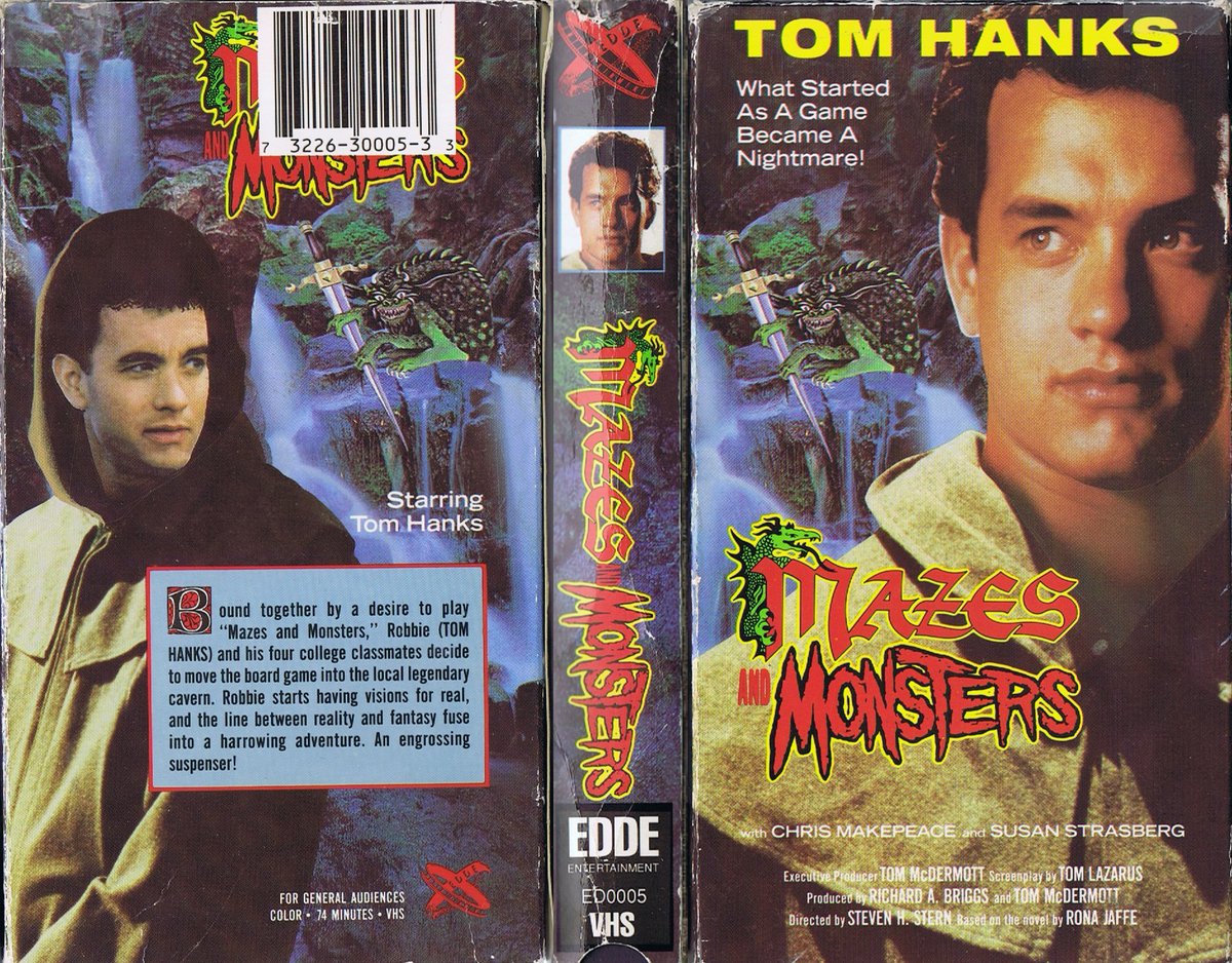 In fact Egbert had left Michigan after a failed suicide attempt, but the story that he had been killed playing Dungeons & Dragons for real was widespread. 'Mazes and Monsters', a 1981 novel later made into a Tom Hanks movie, was loosely based on the Egbert myth.