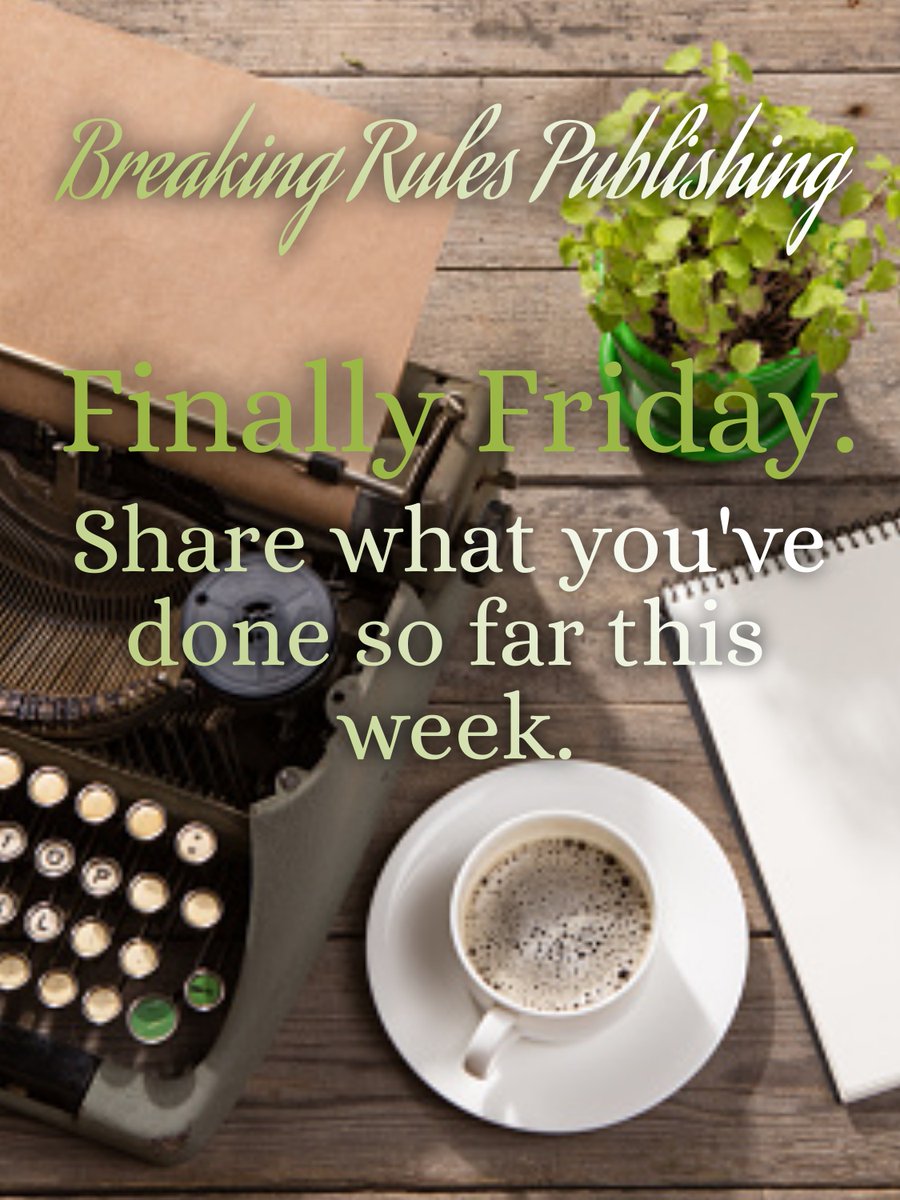 BreakingRules15's tweet image. BRP Finally Friday - 
Share with us what you have done this week.

#BRP continues to accept #submissions in all genres from #writers around the world. Please email us at info@breakingrulespublishing.com or visit our website at breakingrulespublishing.com for submission guidelines.