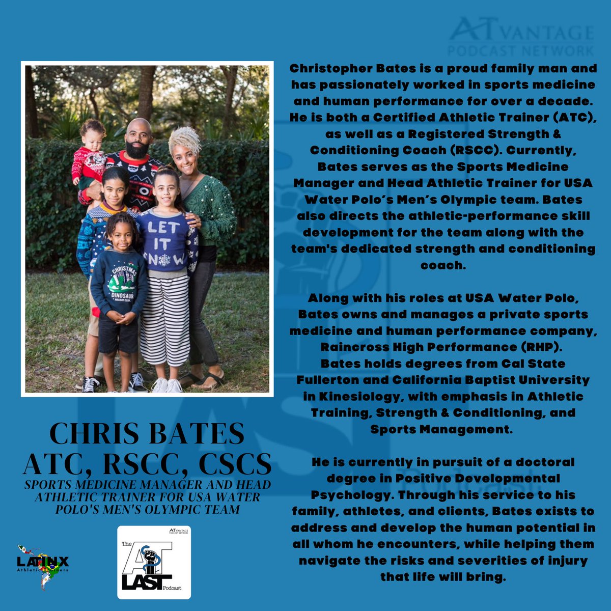 LatinxATs's tweet photo. Meet Chris Bates &amp; Dr. Kristen Ross! Alongside Adam Cady, the 3 CA ATs host the “AT Last” podcast through @theatvantage. They serve to recognize, address,&amp; catalyze change on the issue of race,its disparaging impact on our society &amp;how that is reflected in AT #BlackHistoryMonth https://t.co/9QBy92SNp7