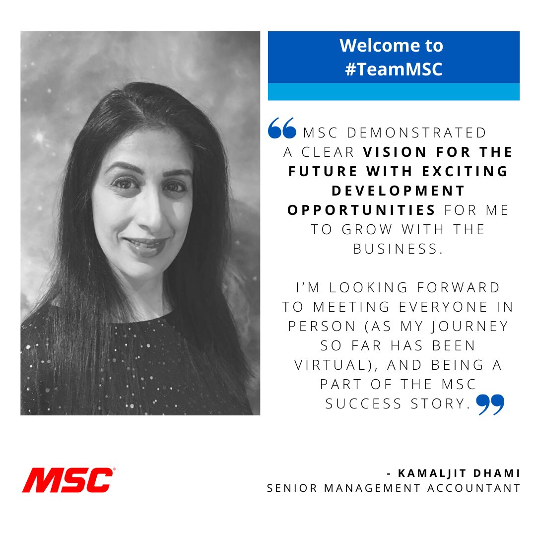 On Monday we welcomed Kam Dhami to the #FinanceTeam, as our Senior Management Accountant. 

Congratulations Kam, we wish you the very best of luck in your new journey at #TeamMSC 🍀

#Recruitment #JoinUs #TeamMSC #WestMidlandsJobs #OurPeopleOurStrengthOurDifference #NewHire
