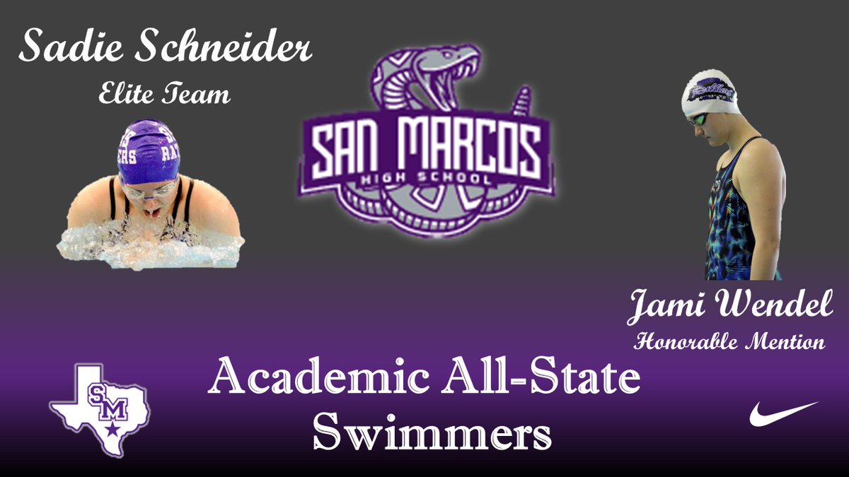 San Marcos swimmers are amazing in the pool and in the classroom! Congrats Sadie and Jami on making the Academic All-State Team! #StudentAthlete #StrikeAsONE #WeDIDhardThings <a href="/SMHS_SMCISD/">San Marcos High School</a> <a href="/THSCAcoaches/">THSCA</a> @coachvose <a href="/SanMarcosCISD/">San Marcos CISD</a> <a href="/denishapresley/">Denisha Presley</a> <a href="/mcardona1989/">Dr. Michael Cardona</a>