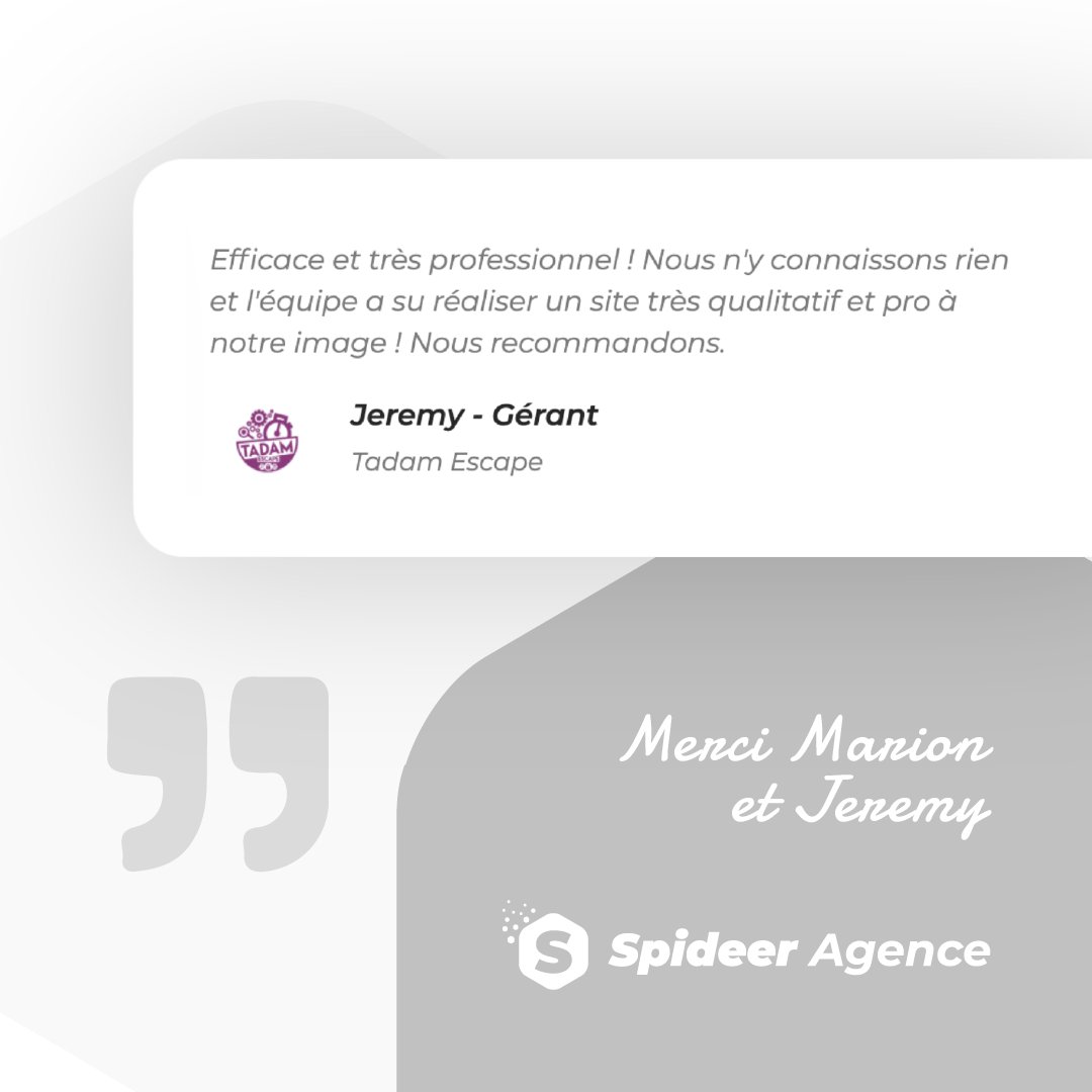 spideeragence's tweet photo. Le mot de Tadam Escape ✨

Chez Spideer Agence, la satisfaction de nos clients est notre priorité !
Découvrez en plus 👇
https://t.co/um8JUfmM2S

#webagency #digitale #stratup #web #nantes #carquefou #agence #agenceweb #numerique #communication #blog #siteinternet #siteweb https://t.co/swDtVw0QqT