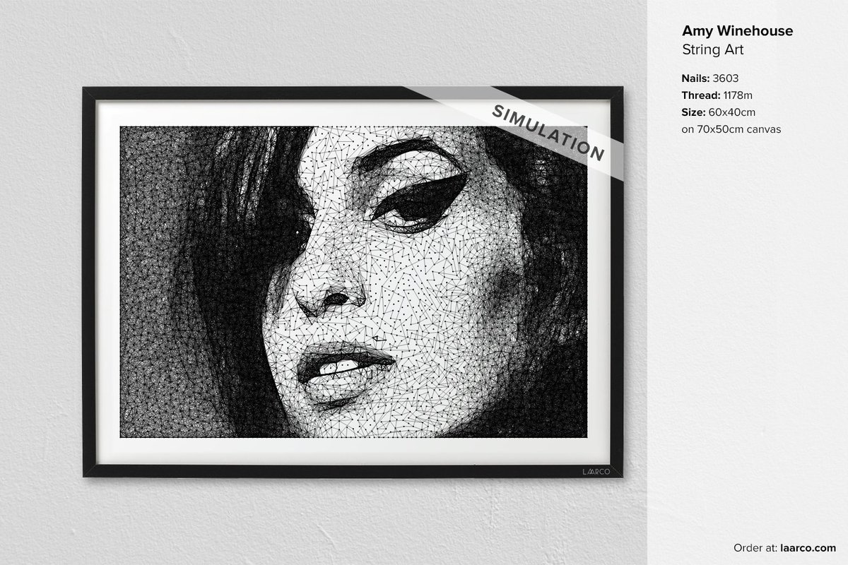 LaarcoStudio's tweet photo. Amy Winehouse (String Art Simulation)
https://t.co/q6j8lgq7fn
#stringart  #nailsandthread #algorithmicart #walldecor #decor #portrait #amy https://t.co/OLNDZIvnq3