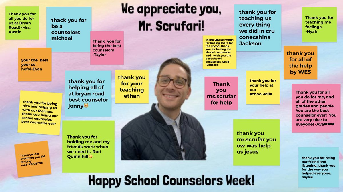 Happy Counselor Appreciation Week to the best counselor, Mr. Scrufari! <a href="/BryanRoadES/">Bryan Road Elementary School</a>
