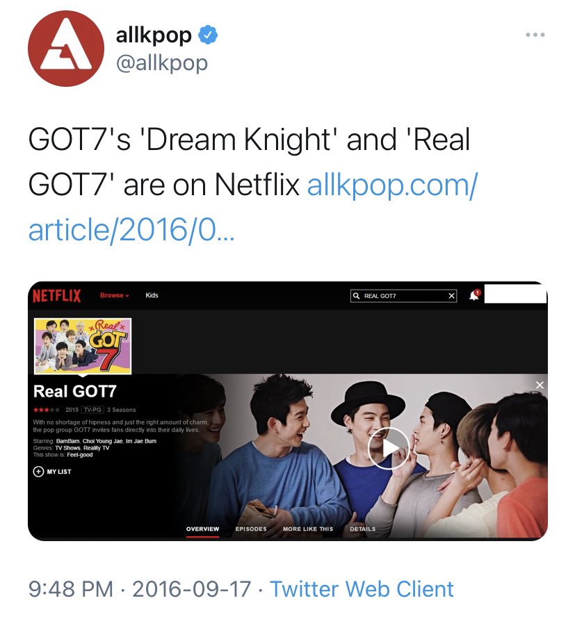 snoopyini's tweet photo. Dream Knight and Real GOT7 used to be on Netflix https://t.co/RQ6XlHNVfT