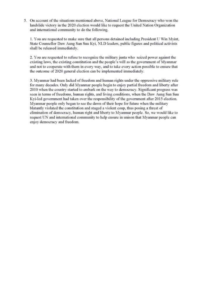 ThoonLwin's tweet photo. Request and Encouragement released from National League for Democracy to United Nations Secretary-General ❤

FREEDOM FROM FEAR 
#HearTheVoiceOfMyanmar
#WeNeedDemocracy https://t.co/t4TgpXOWBE