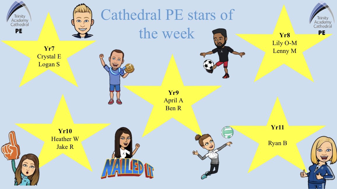 TAC_Phys_Ed's tweet photo. Well done to our PE superstars this week! ⭐️ keep up the good work! #TACPE https://t.co/4RCHQCnPQS