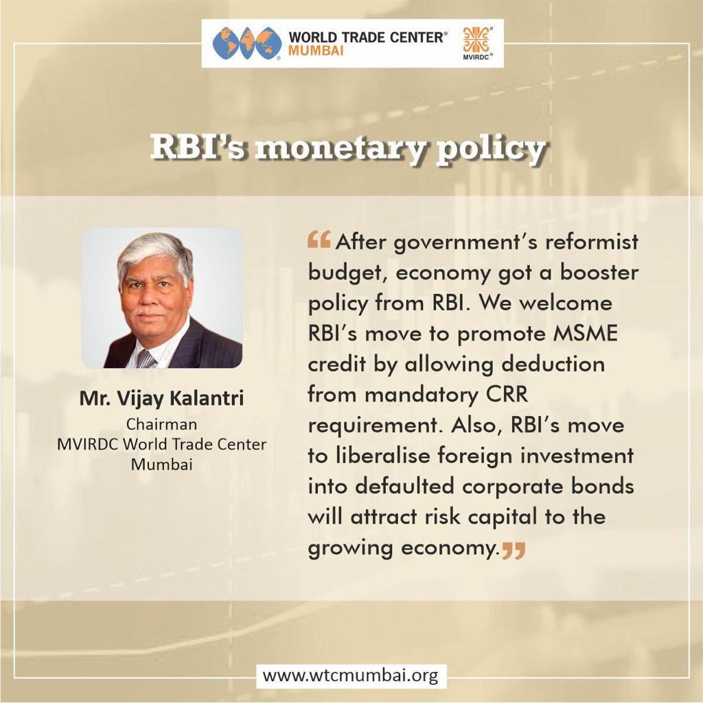 WTCMumbaiIndia's tweet photo. RBI monetary policy supports economic growth.
@RBI @DasShaktikanta
@nsitharaman @FinMinIndia @kalantri_vijay
#RBIPolicy #RBI #rbigovernor #policy #monetory #economy #growth https://t.co/bRj3BxlW2v