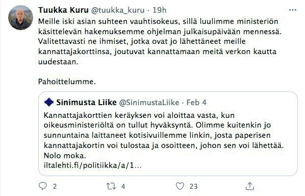 VarisVerkosto's tweet photo. Tuukka "Nolo moka" Kuru voi huokaista helpotuksesta, koska kovin montaa allekirjoitusta tuskin natsipuolueelle ehdittiin lähettämään, sillä kuka haluaisi olla tällaisen kämmäilevän kämyporukan kanssa missään tekemisissä 💩

#äärioikeisto #siegfail https://t.co/oidQluASkj
