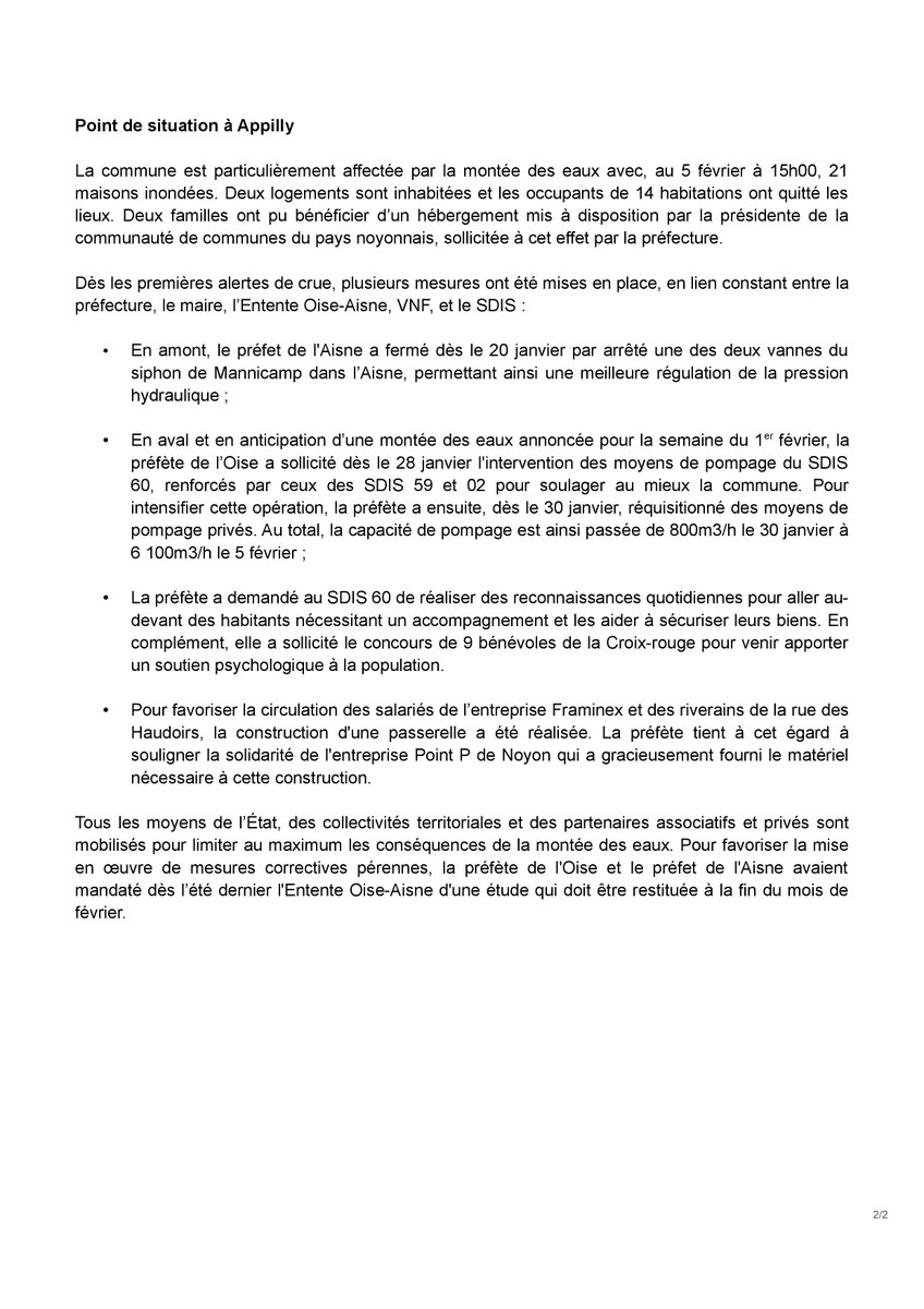 Prefet60's tweet photo. #VigilanceOrange Point de situation sur le risque de crue et les actions correctives mises en place dans l'Oise et dans la commune d'#Appilly. https://t.co/UdMo4MOR8C