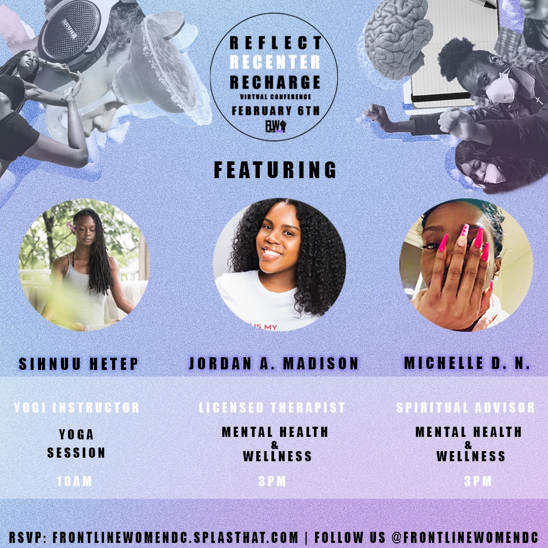 The Reflect | Recenter | Recharge Conference will take place this Saturday, February 6th, 2021, on Clubhouse &amp; YouTube. 

We’ll be focusing on wellness for women this new year with a guided yoga session, along with a mental health &amp; wellness panel. 

RSVP link in bio! 💜🧘🏾‍♂️