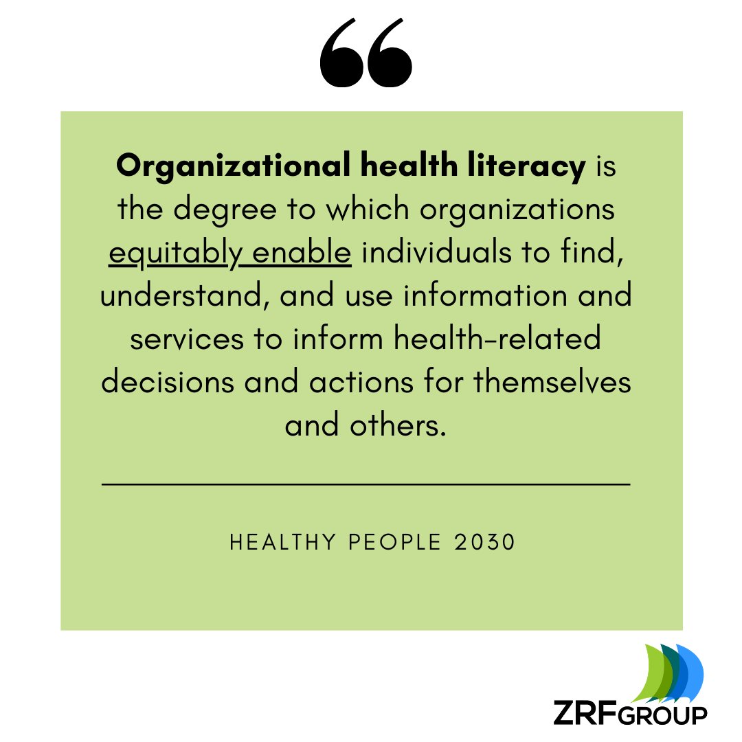 ZRFGroupInc's tweet photo. Healthy People 2030 recognizes that organizations are responsible for addressing #healthliteracy. 

How is your #healthcare organization becoming more health literate? https://t.co/36H4DDkpOv