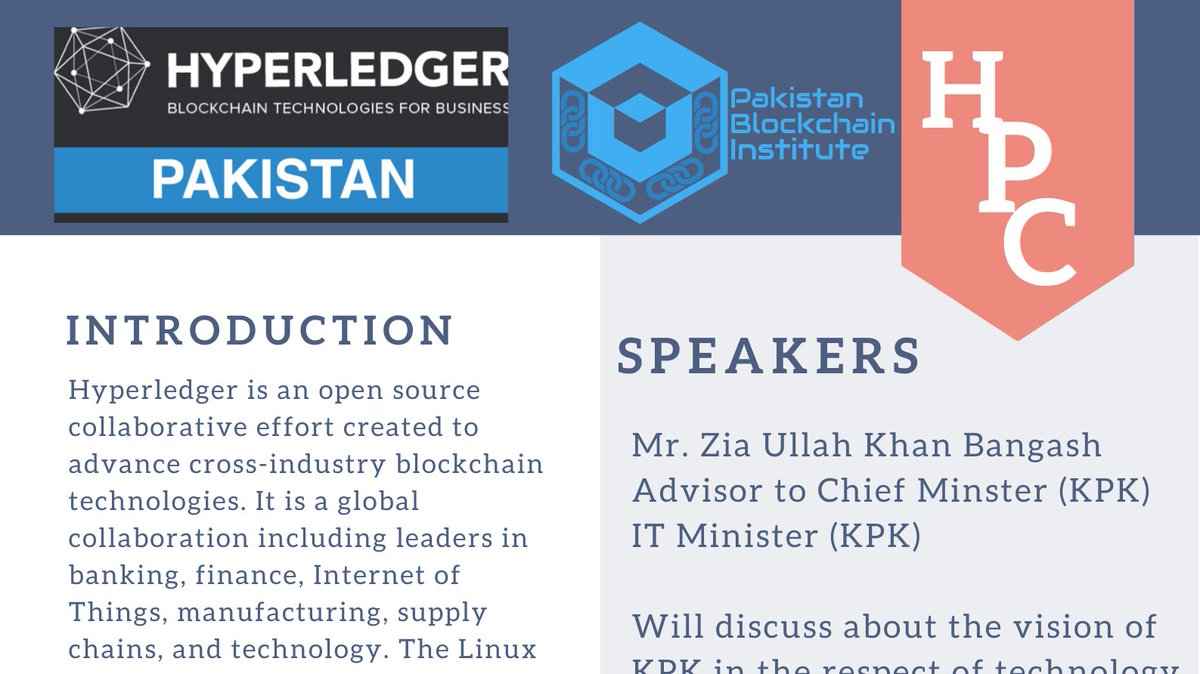 Next Sat, Feb 13 @ 10PM PKT Hyperledger Pakistan hosts a virtual meetup that looks at how emerging technologies like #blockchain will play a role in Pakistan's future. Speakers include founder of <a href="/PakistanBlockc1/">Pakistan Blockchain Institute</a> and an advisor to IT Minister (KPK).

meetup.com/Hyperledger-Pa…