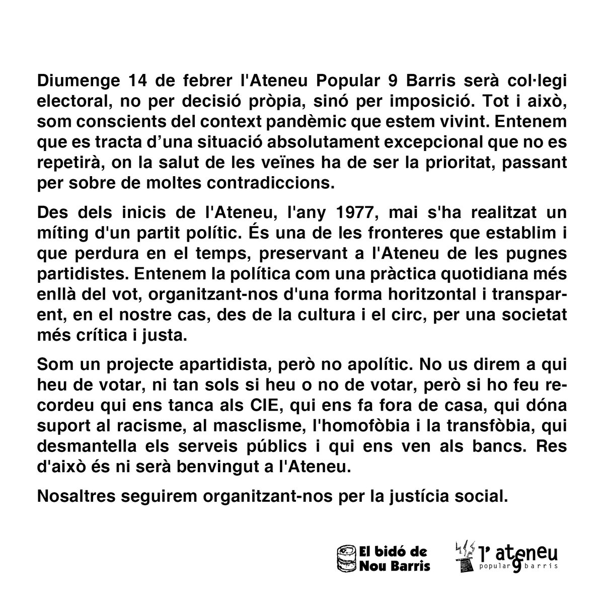 ateneu9b's tweet photo. Sobre les eleccions i l'Ateneu. https://t.co/wk52GCbuHD