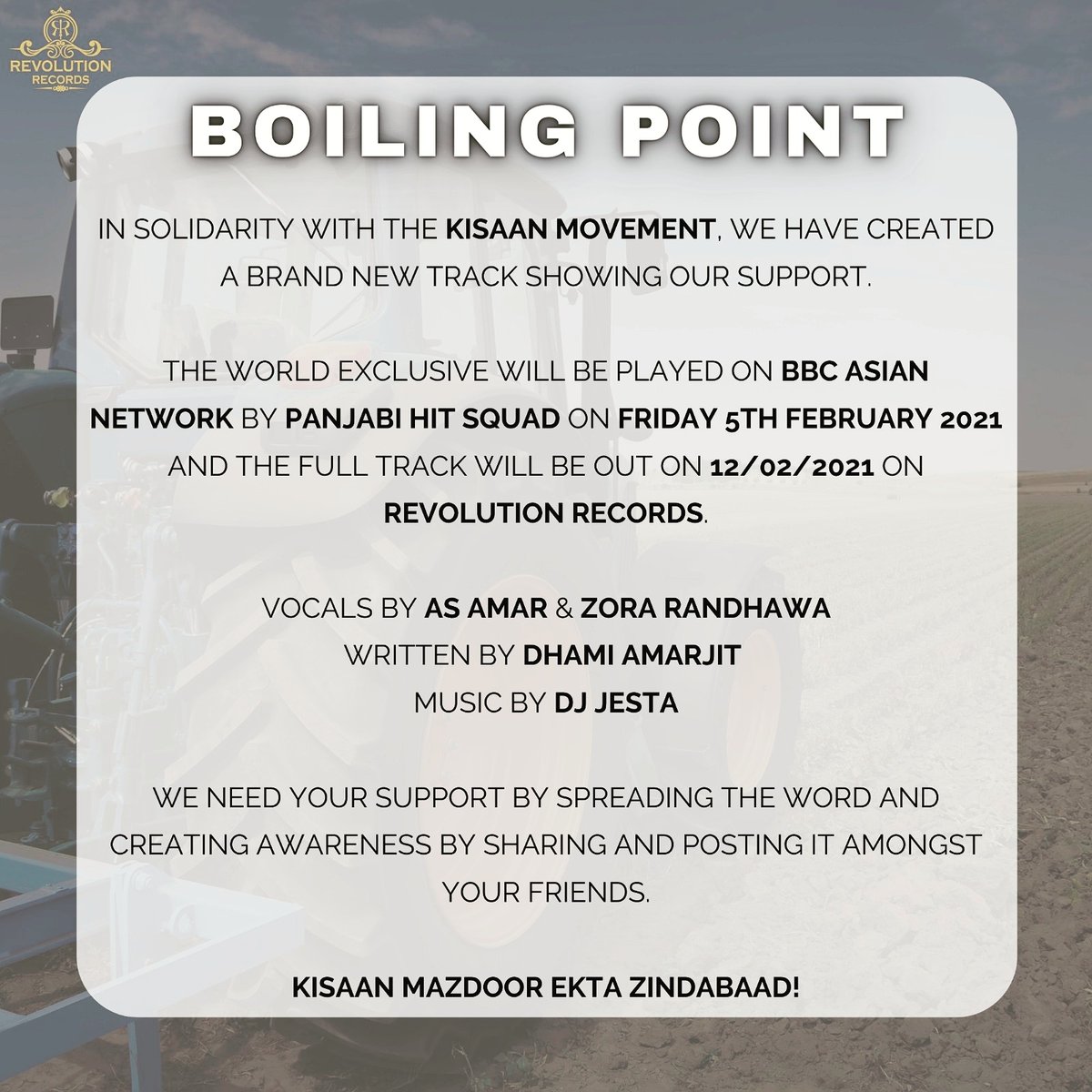 Revolution Records (@revolutionrcrds) on Twitter photo Tonight 8:30pm Uk time...listen exclusively to the new track Boiling Point <a href="/bbcasiannetwork/">BBC Asian Network</a> with <a href="/PanjabiHitSquad/">Panjabi Hit Squad</a>...<a href="/dj_jesta_01/">DJ Jesta (Jaskurn Gosal)</a> <a href="/OhDhami/">DHAMI AMARJIT</a> <a href="/ZoraWorldwide/">Zora Randhawa</a> <a href="/jazzyb/">Jazzy B</a> <a href="/ChannelPunjabi/">Channel Punjabi TV</a> <a href="/TarliDigital/">Tarli Digital</a> <a href="/teamjazdhami/">Team Jaz Dhami</a> Tonight 8:30pm Uk time...listen exclusively to the new track Boiling Point <a href="/bbcasiannetwork/">BBC Asian Network</a> with <a href="/PanjabiHitSquad/">Panjabi Hit Squad</a>...<a href="/dj_jesta_01/">DJ Jesta (Jaskurn Gosal)</a> <a href="/OhDhami/">DHAMI AMARJIT</a> <a href="/ZoraWorldwide/">Zora Randhawa</a> <a href="/jazzyb/">Jazzy B</a> <a href="/ChannelPunjabi/">Channel Punjabi TV</a> <a href="/TarliDigital/">Tarli Digital</a> <a href="/teamjazdhami/">Team Jaz Dhami</a>