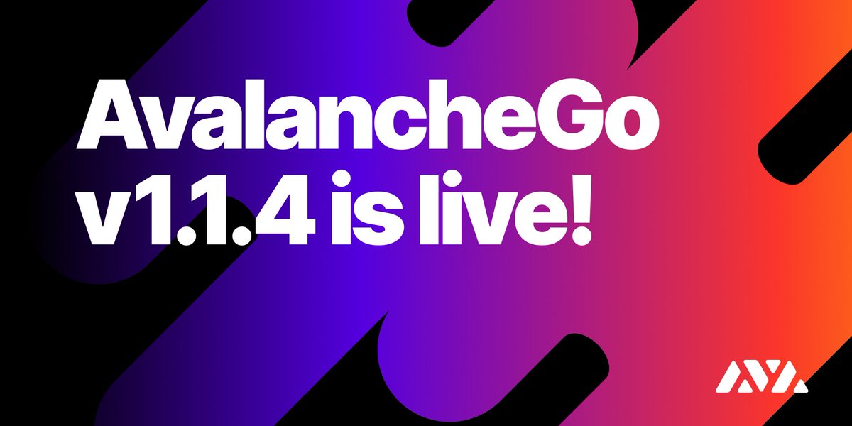 avax's tweet image. ⚠️⚠️⚠️ AvalancheGo v1.1.4 is live! ⚠️⚠️⚠️

EVM fixes and more. If you&apos;re running an Avalanche node, check out what&apos;s new and upgrade. bit.ly/3jo3g6s