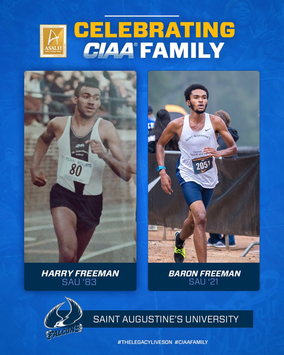 CIAAForLife's tweet photo. Celebrating #TheBlackFamily presented by @ASALH highlights @SAUFalcons 

Like father like son, Harry won multiple CIAA XC &amp; track titles from 1979-82 while Baron has CIAA crowns of his own &amp; was named 2018 CIAA XC Runner of the Year as a freshman. #TheLegacyLivesOn https://t.co/FrHfCC9Jjl