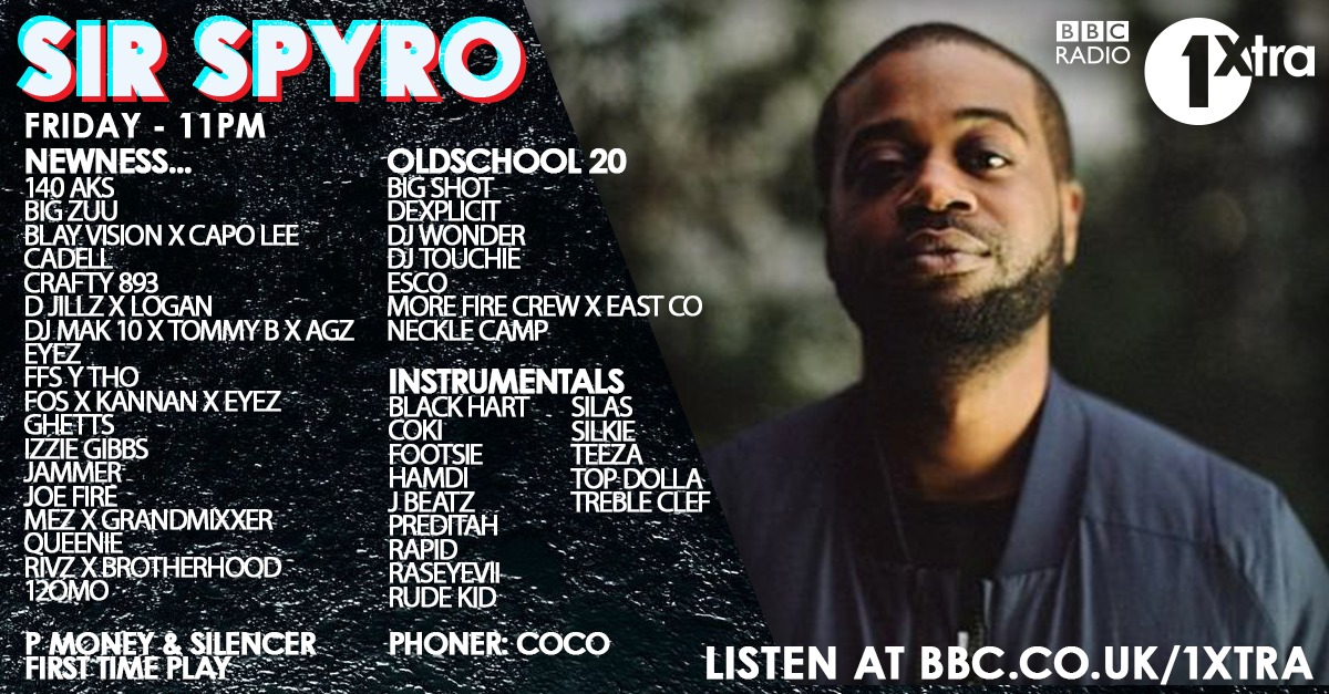 SIRSPYRO's tweet photo. 11pm on @1Xtra 

@pmoney &amp; @TeddyMusicUK talk new 🔥 &amp; 1st Play 

 ☎️ w/ @TheCocoUK 

Oldschool 20 &amp; Instro Mix 🔥

New  @140Aks @ItsBigZuu @Blay_Vision @realcadell @crafty893 @DeeJillz @DJMAKTEN  @Eyez_uk @FFSYTHO @MrFos_uk @izziegibbs @JoeFireEWT @Unclemez @GRANDMIXXER +M🔊 https://t.co/bsFnBrnAXJ
