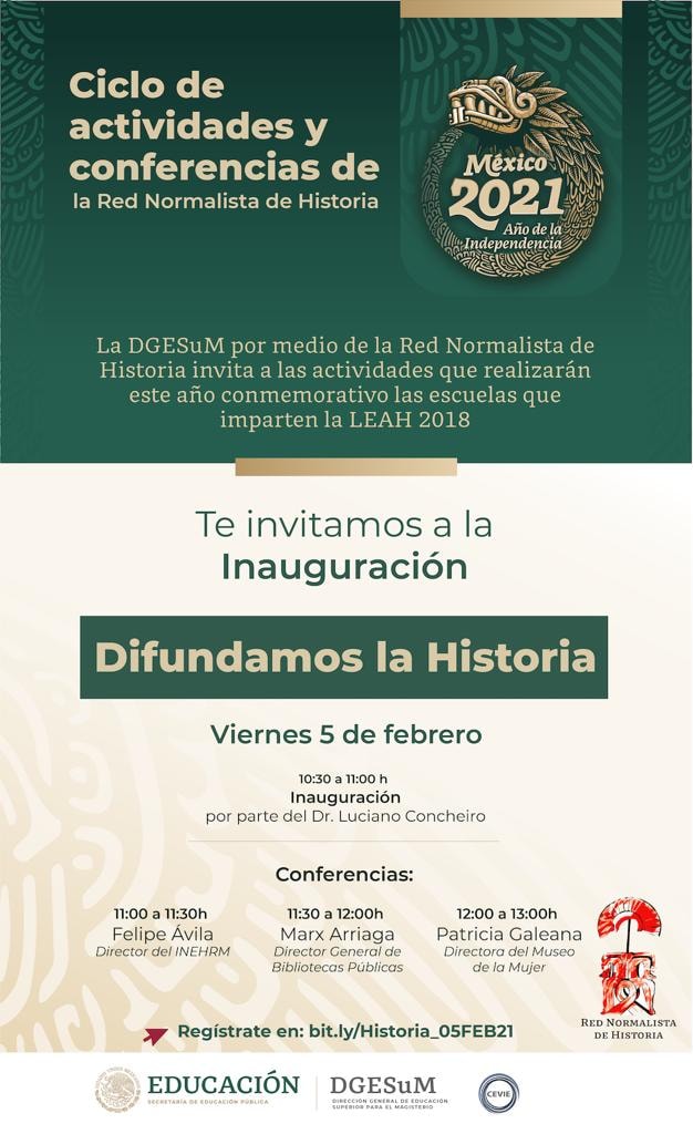 ConcheirLuciano's tweet photo. Agradezco la invitación de @normalistasomos para compartir el inicio de esta serie de conferencias sobre la difusión de la historia, que se realizarán en el marco de las conmemoraciones que impulsa el Gobierno de México en este 2021. https://t.co/GVAhwbERu6