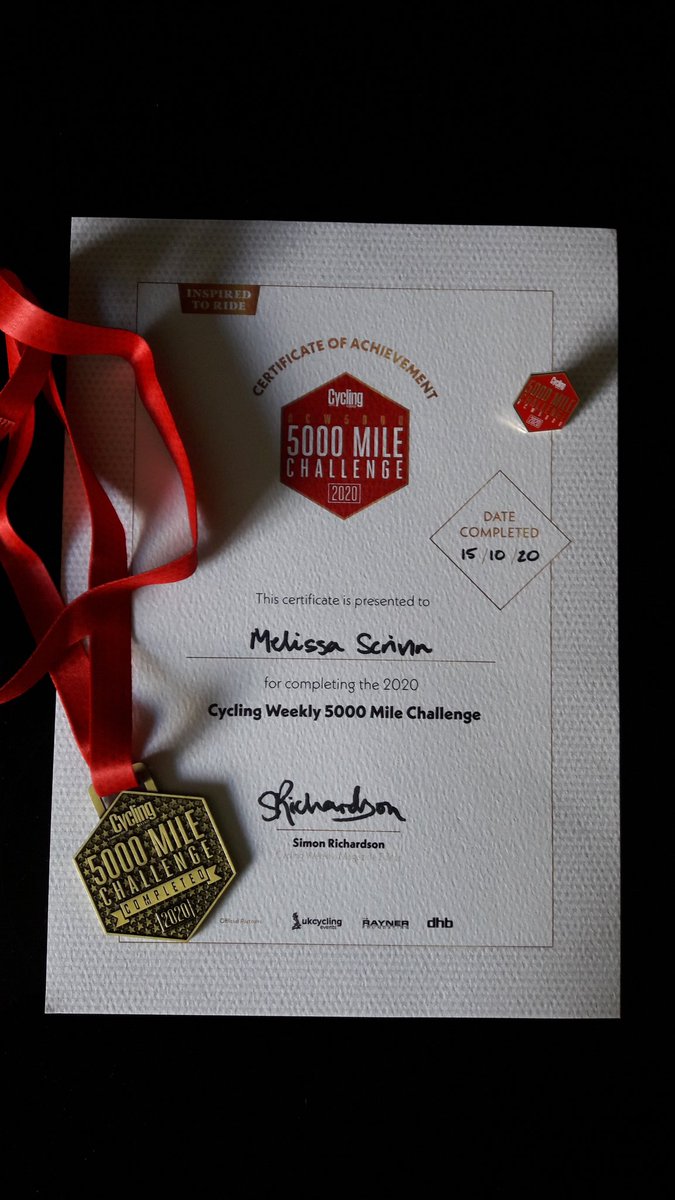 MelScrivin's tweet photo. Hurrah! @cyclingweekly #CW5000 medal and certificate finally arrived π Thanks for signing personally @SRichardsonCW πππ https://t.co/auWlHT0JiT