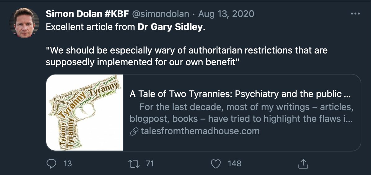 Lastly, Members – Mental Health and Social CareDr Gary Sidley @GarySidleyRetired Clinical PsychologistDolan is a fan:/24