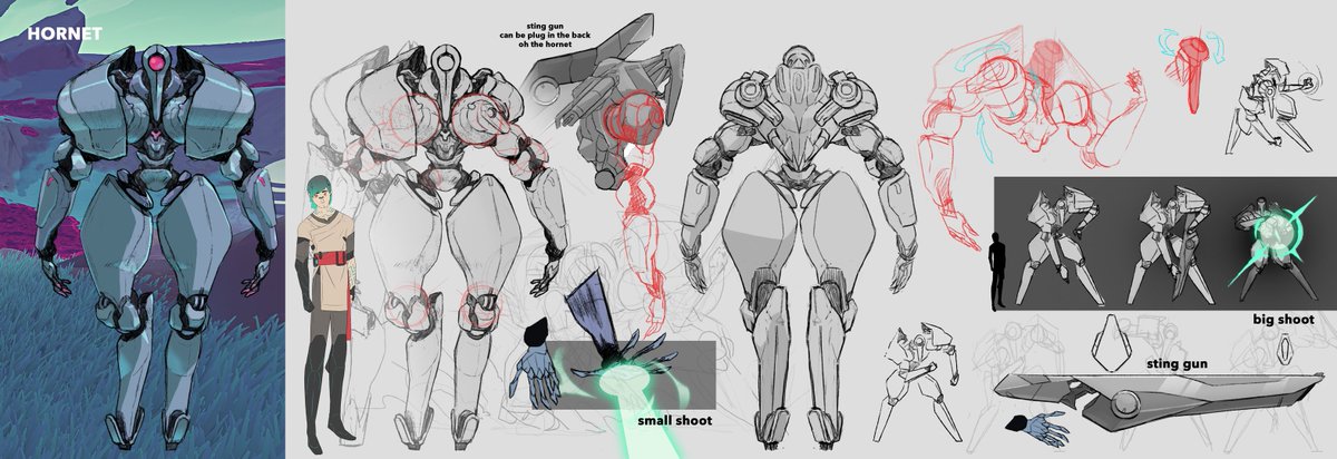 A un moment, on s’est dit que ça manquait de robots. On à donc ajouté les Hornets et leur vernis à ongle rose qu'on peut voir dans le trailer du jeu. J'pense que c'est une de mes créations préférées pendant la prod. 