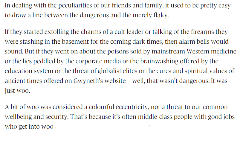 My main recommendation: In our family and private lives, we need to make it clear that woo -- that is, the belief that medicine, science, the media, or the education system are fraudulent and harmful -- is socially unacceptable and is as dangerous as any other extremism