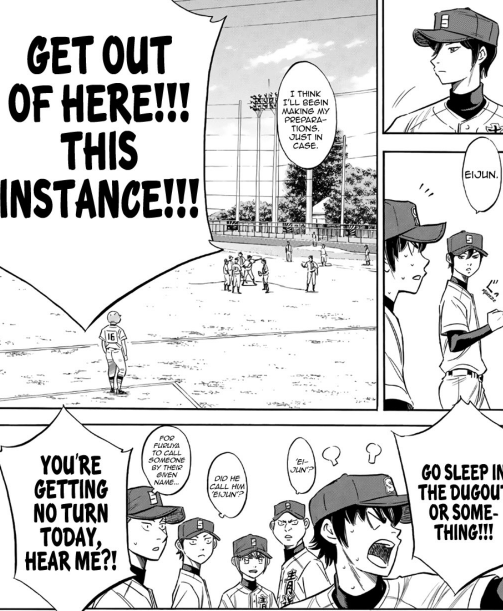 - eijun. i cant find the other panel too but theres this time where furuya tells eijun "somehow, if you say it eijun i believe it" (non-verbatim) and i just. furuya thats some trust you have there. what the heck. (affectionate). +