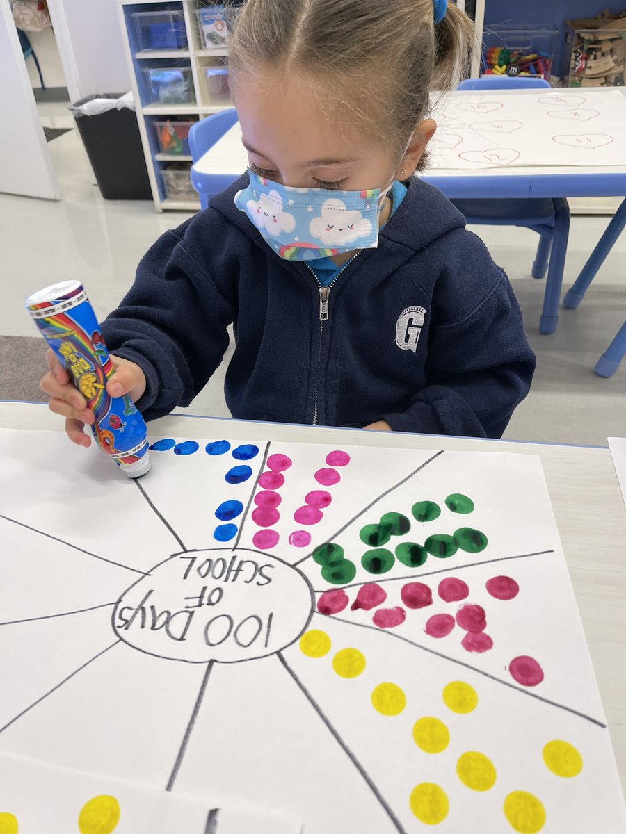 #PreK Ss celebrate the 100ᵀᴴ day of school by making 10 dots in 10 frames! #GPLearning #100thDayOfSchool #Counting