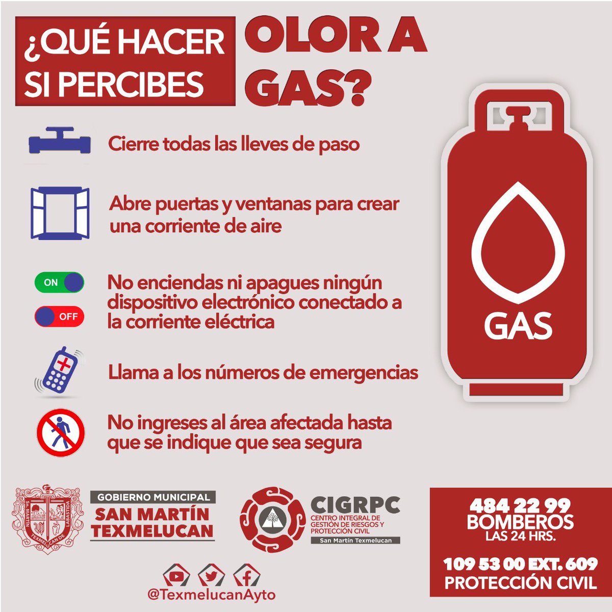 NormaLayon's tweet photo. ¡La prevención salva vidas!

Conoce las acciones preventivas que puedes realizar antes y después de una fuga de gas. Recuerda que actuar a tiempo nos ayuda a evitar accidentes en San Martín Texmelucan. #ProtecciónCivil https://t.co/7JRmZq3AMv