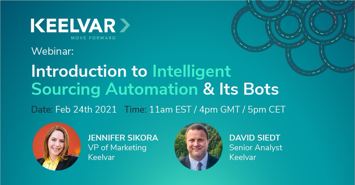 keelvar's tweet image. Join our upcoming webinar to find out answers to FAQs such as: What is intelligent sourcing automation? Where is it best suited? How is it deployed and used? Register: zoom.us/webinar/regist…

#intelligentsourcing #sourcingautomation #sourcingbots
