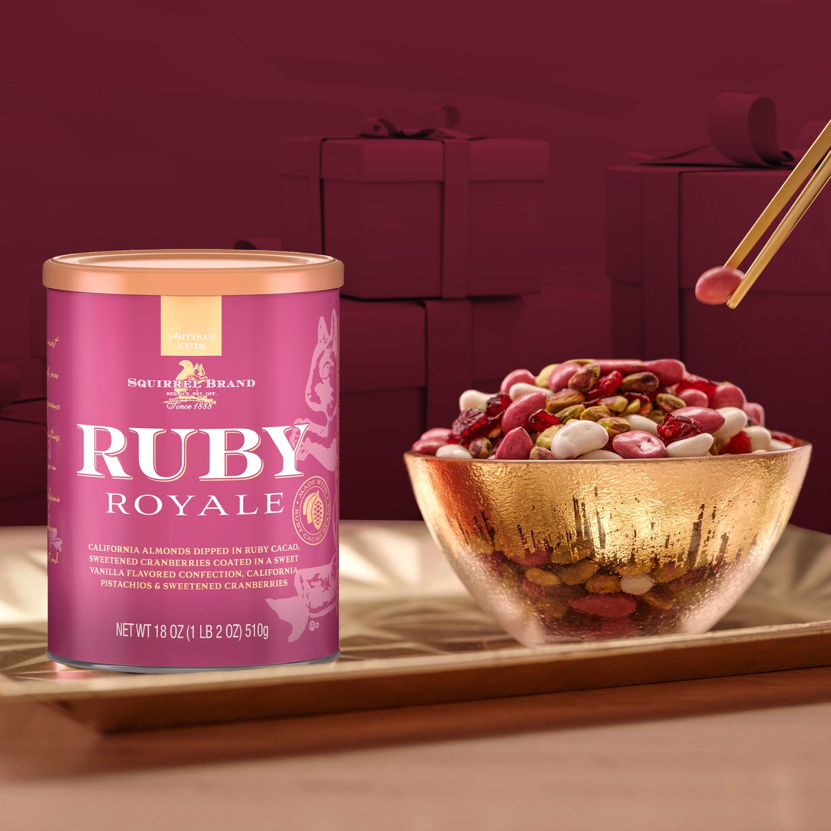 This #ValentinesDay, treat yourself to this luscious #RubyRoyale. Rich ruby cacao-covered almonds mingle with crunchy pistachios, flavorful vanilla-covered cranberries, and sweet cranberries for a sinful snack. Buy now on Amazon: amzn.to/3q6qjF1