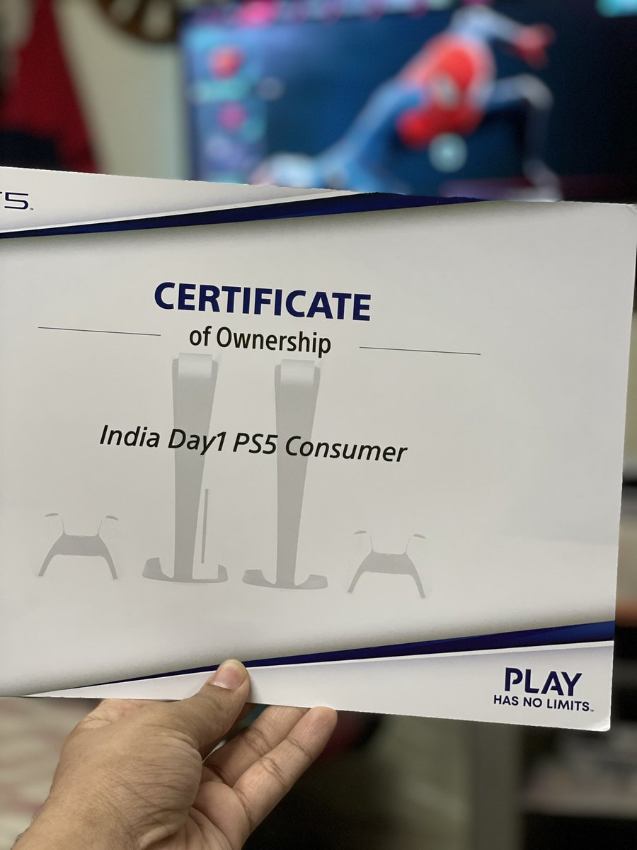 rihu505's tweet photo. @PS5India Gotta hand it to @Flipkart for delivering my PS5 1 day before the ETA :) 

For y’all who couldn’t get the PS5 form the first wave of preorders, “Patience” you guys. The wait’s worth it. 

Special props to @Sony for including the certificate of ownership 😇 #ps5india https://t.co/ehFkIxkl1M