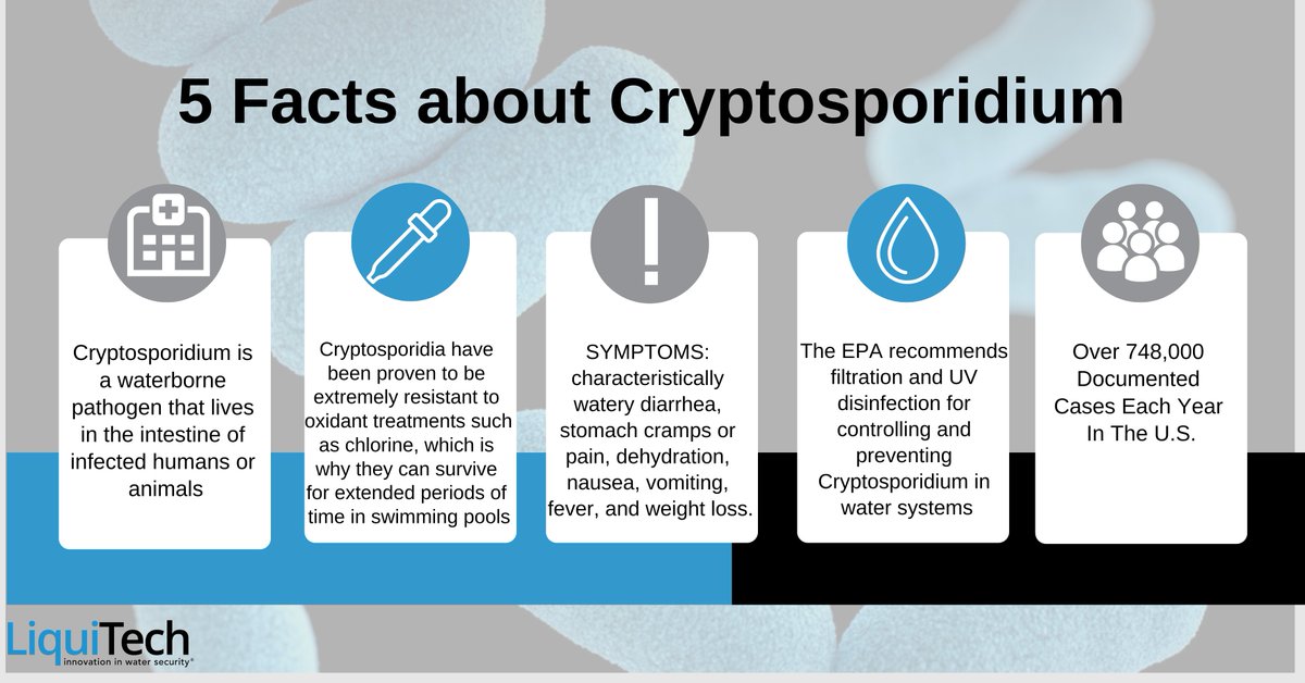 LiquiTechInc's tweet photo. Cryptosporidium, is a bacteria found in water systems that is the cause of cryptosporidiosis as well as several other ailments. Head to our website to see LiquiTech's services in protection against Cryptosporidium.

 https://t.co/zNCE2uZwOa

 #legionella #waterquality #bacteria https://t.co/Uu7HwRObu2