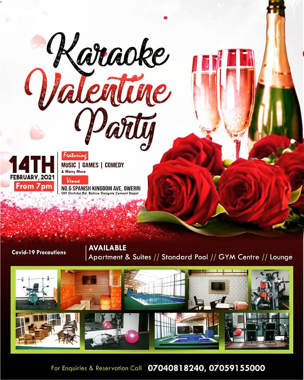 Valentine is here again!
Quality never goes out of style.. Celebrate Love this Valentine @ Spanish Kingdom KARAOKE VALENTINE PARTY 💥
Instagram: spanish_kingdom_
Facebook: Spanish Kingdom Apartments &amp; Suites
07040818240, 07059155000
 #AhsenEroğlu #ahlam2021 #silhouettechallenge