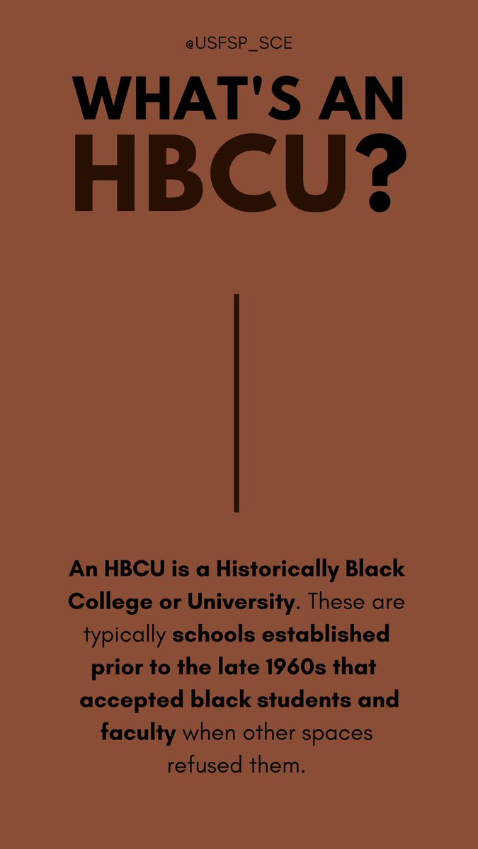 usfsp_sce's tweet photo. Black History Month
-
PWI's &amp; HBCU's
·
·
·
·
·
#usfsp #usfspusc #usfspsce #student #studentcenter #studentunion #collegeunion #BlackHistory #BlackHistoryMonth #BHM #BlackHistoryMonth2021 #HBCU #PWI https://t.co/c5lEiShyzH