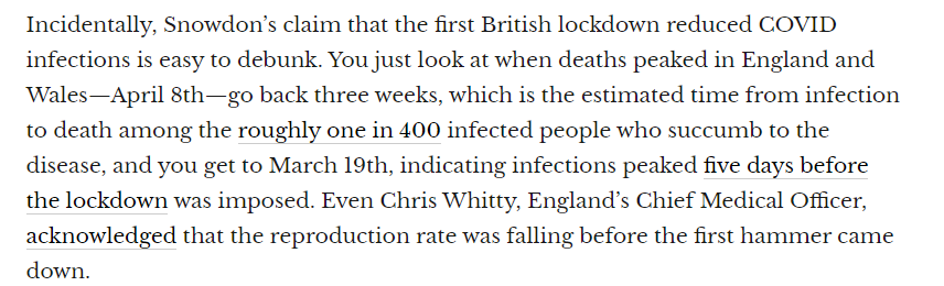 "Roughly one in 400 infected people die" . Well, 100,000 people have died. So have 40m UK citizens had the disease? Seems unlikely! particularly given how this would take us to near the fabled herd immunity the Sceptics have been pretending we're near, not 20k infections/day 2/